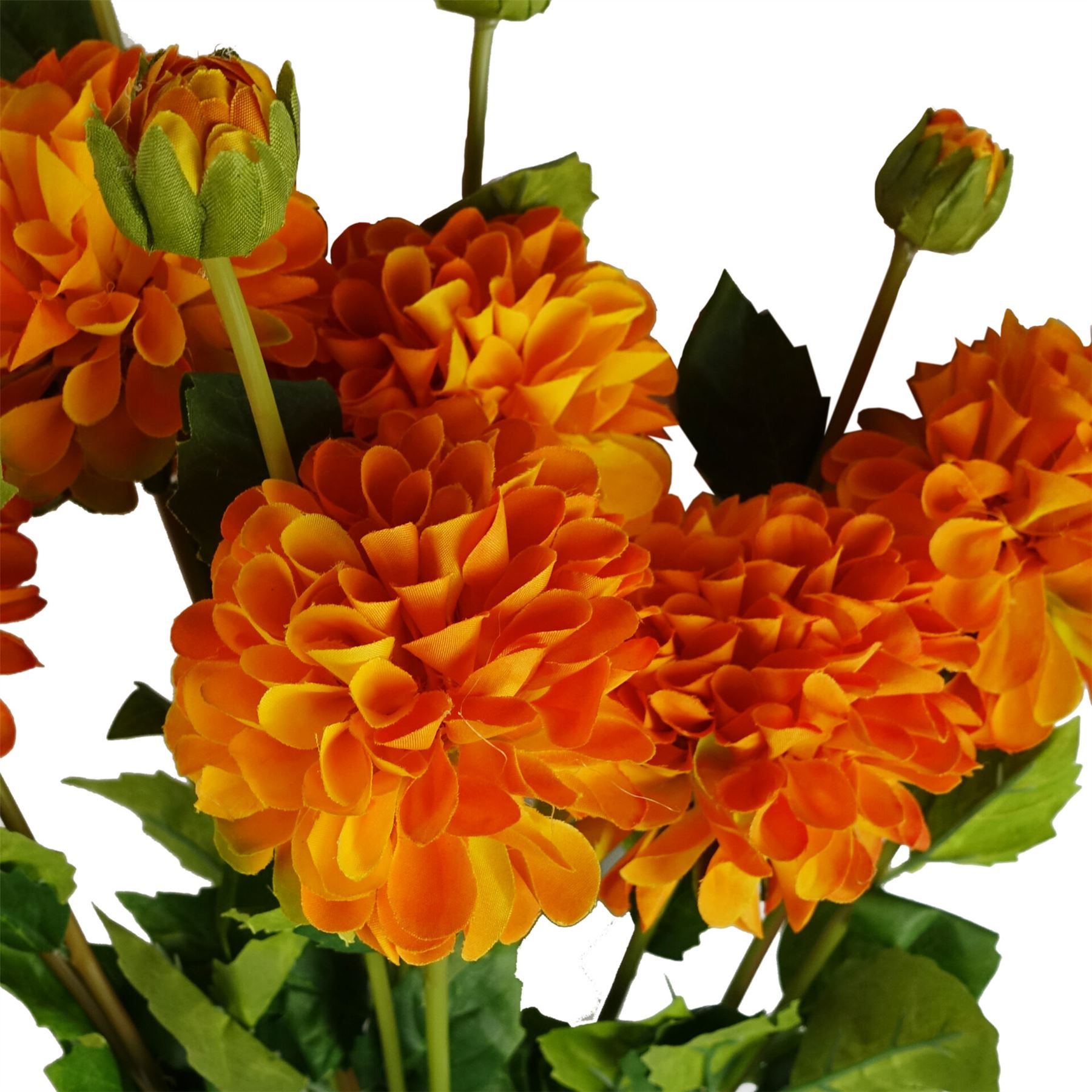 Leaf 75cm Artificial Orange Dahlia PomPom Flower Stem