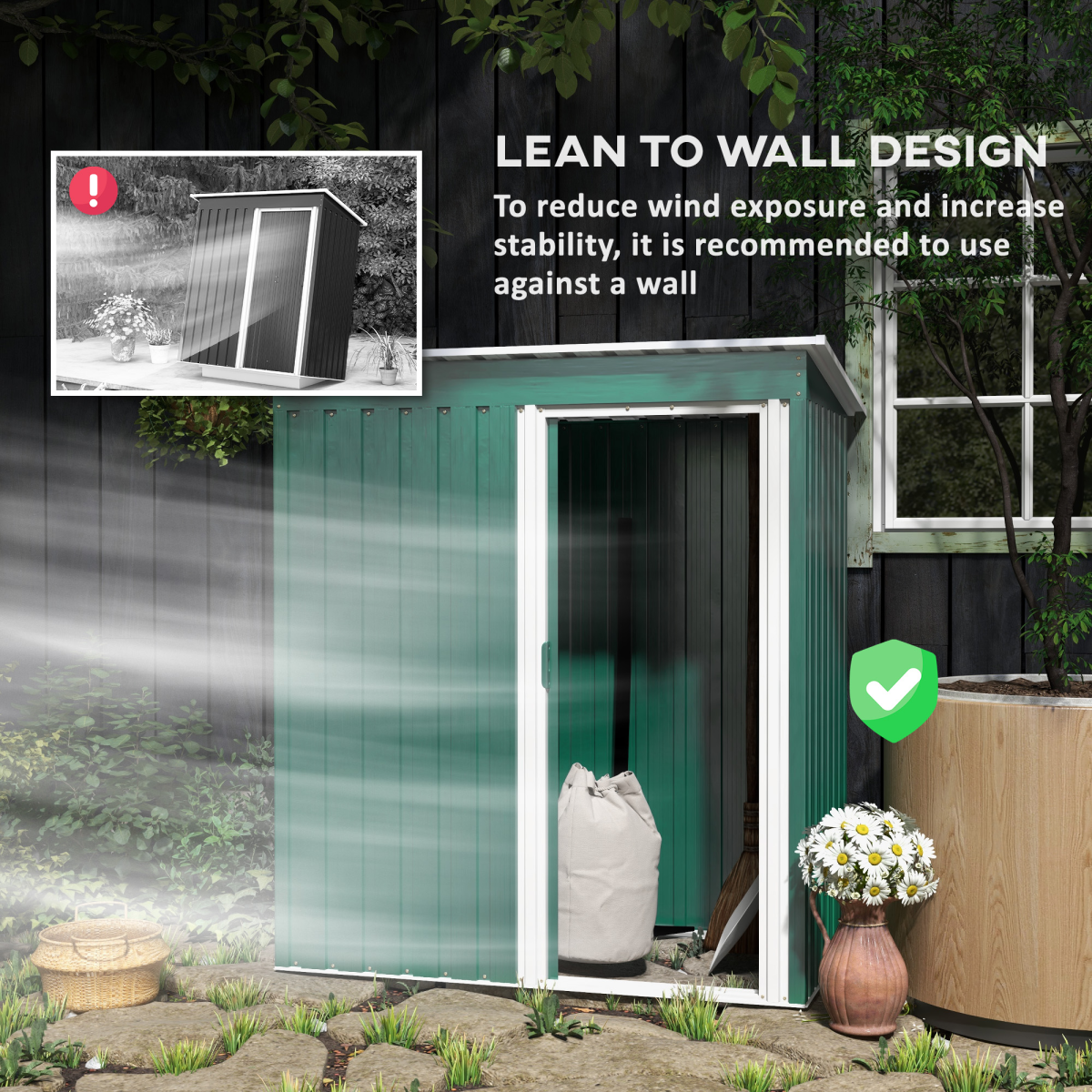 Outsunny 5 x 3ft Galvanised Steel Garden Storage Shed with Sliding Door and Sloped Roof, Green