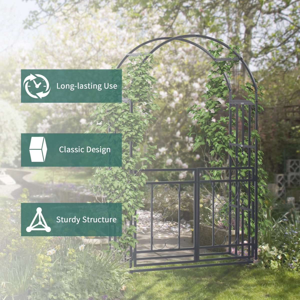 Outsunny Steel Garden Arch with Double Gate for Climbing Plants