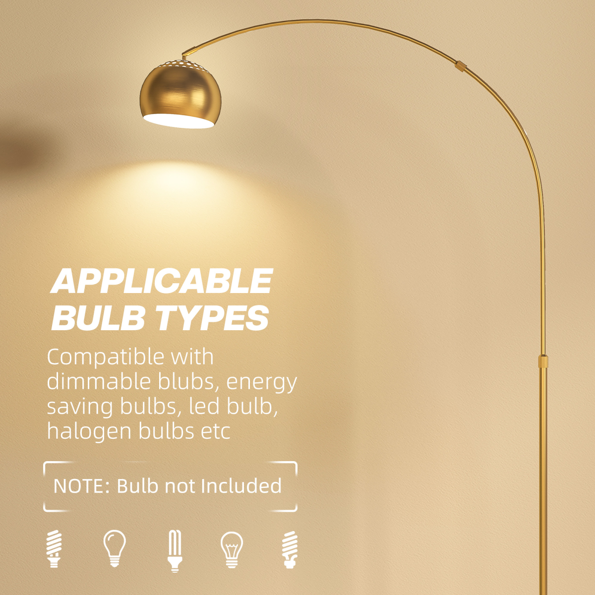 HOMCOM Arched Floor Lamp with Footswitch, Black and Gold