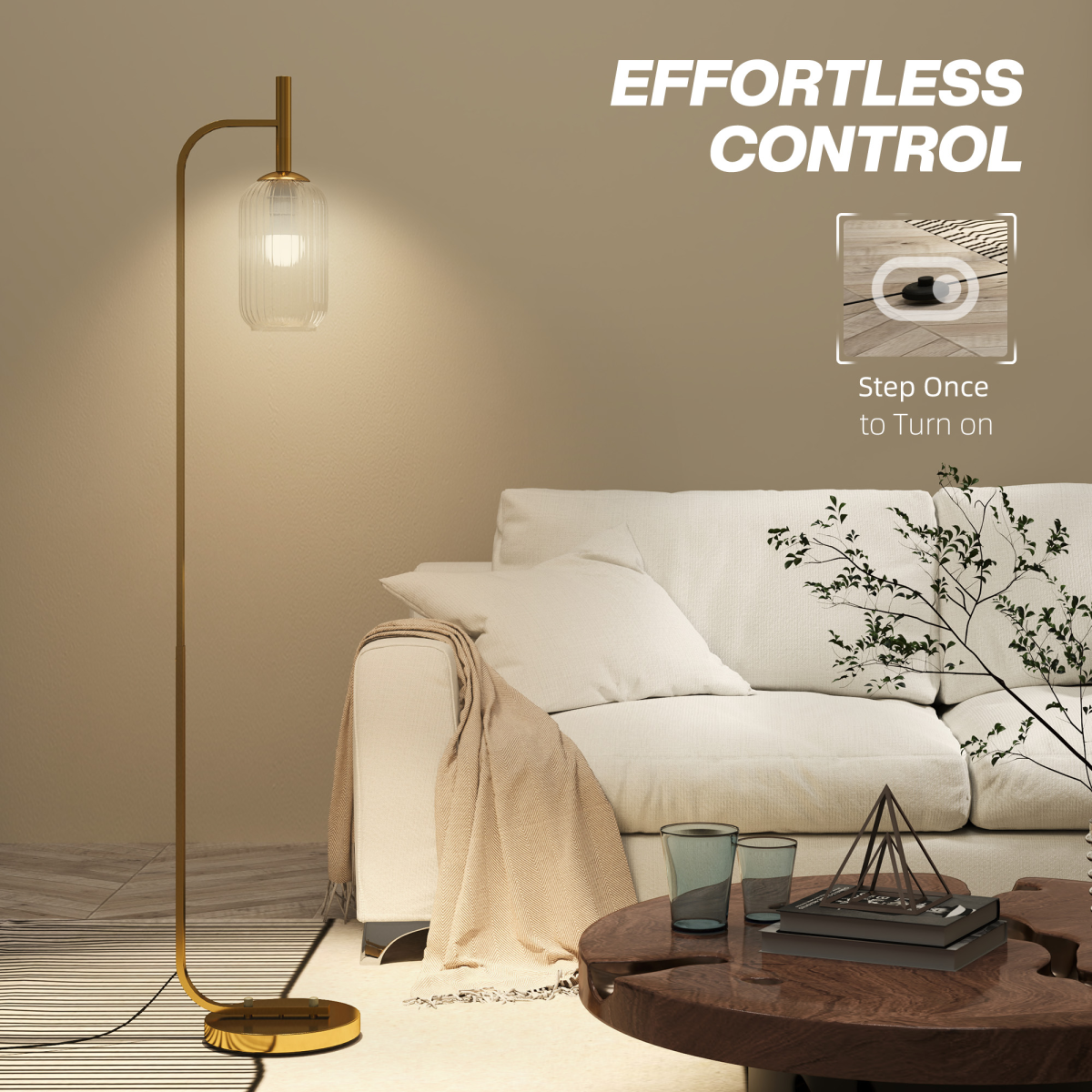 HOMCOM Modern Floor Lamp with Glass Shade and Foot Switch