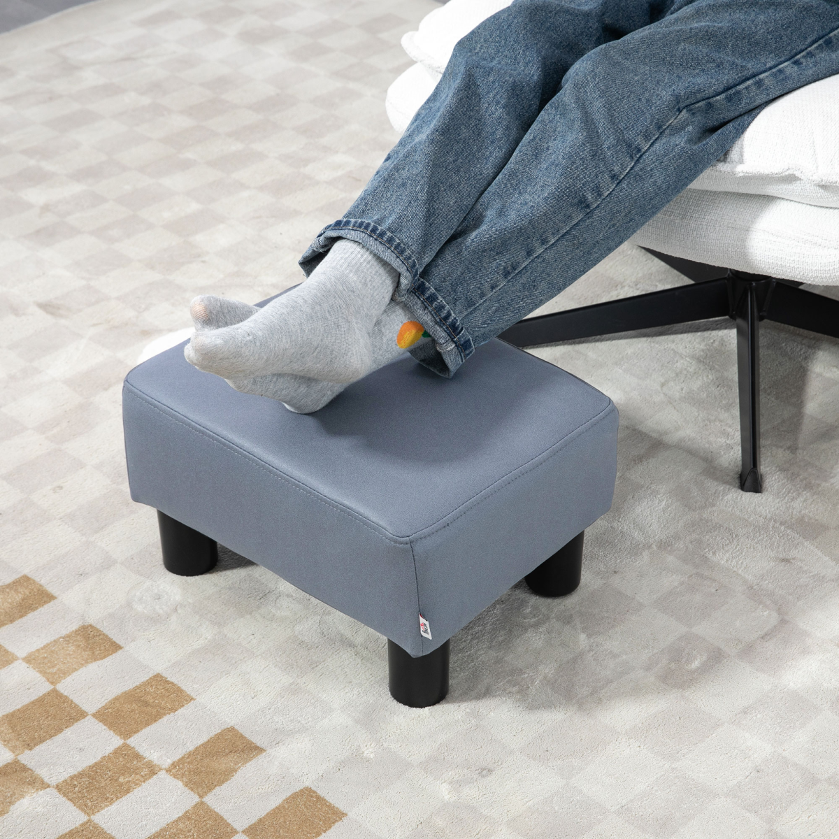 Grey PU Leather Ottoman Footstool for Home and Office, 40 x 30 x 24 cm