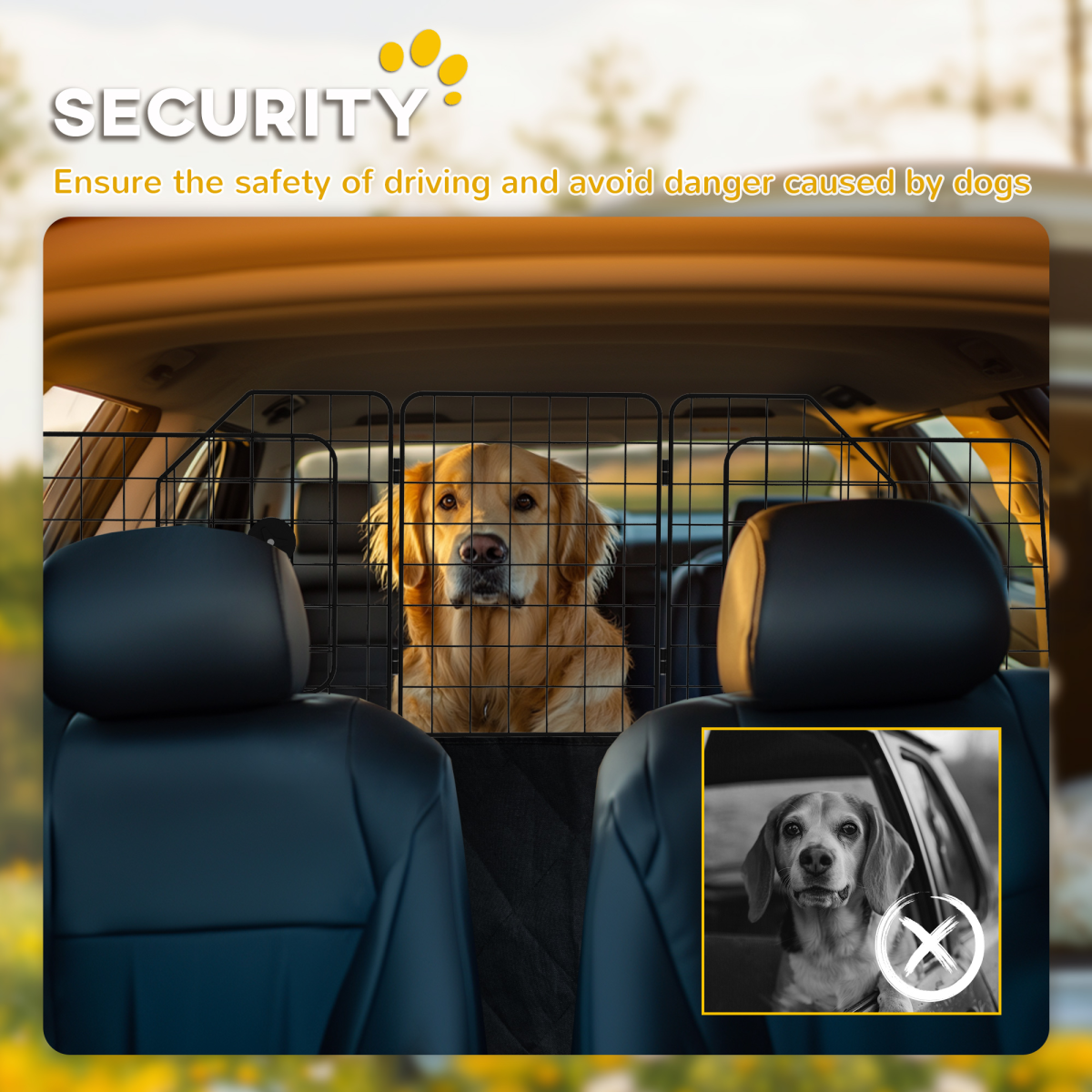 PawHut Adjustable Steel Dog Car Barrier for SUVs, Vans & Vehicles