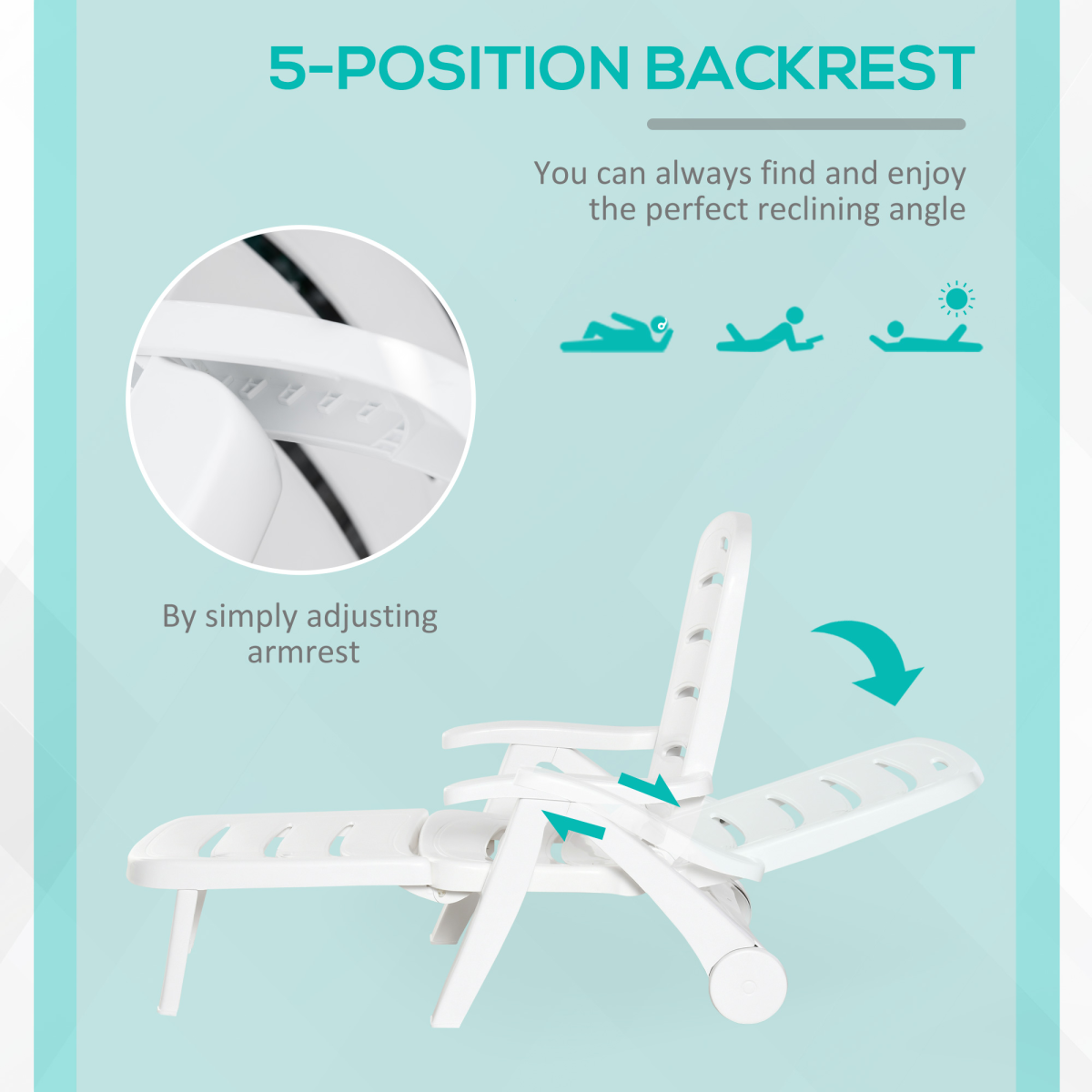 Outsunny Patio Folding Lounge Chair Recliner with Wheels and 5-Level Backrest