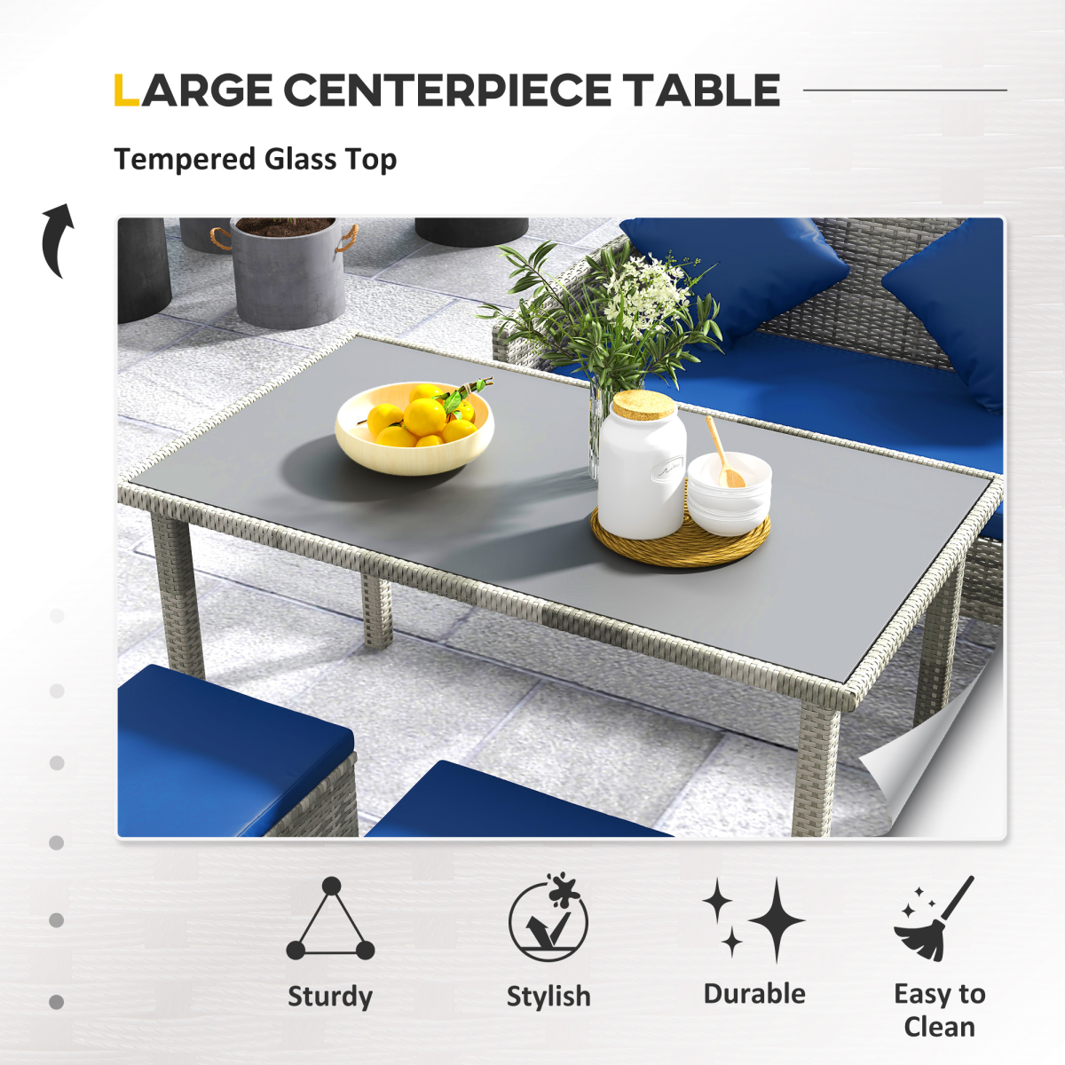 Outsunny 5-Piece Rattan Garden Dining Corner Sofa Set with Table, Footstools and Cushions