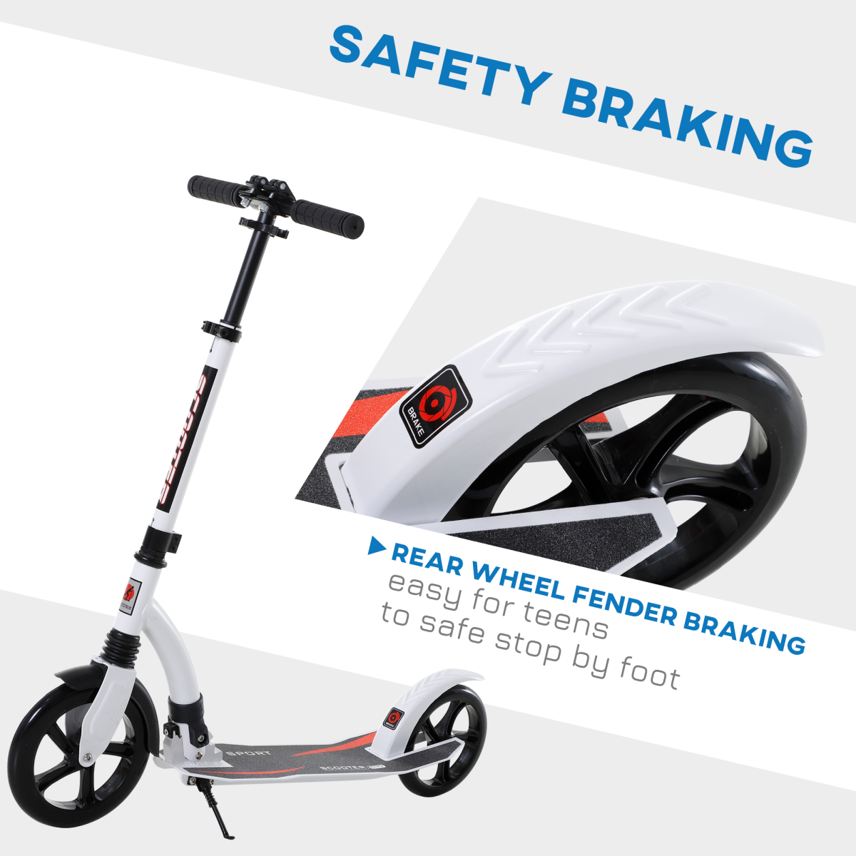 Teens Adult Kick Scooter Foldable Adjust Aluminum For Age 14 White HOMCOM