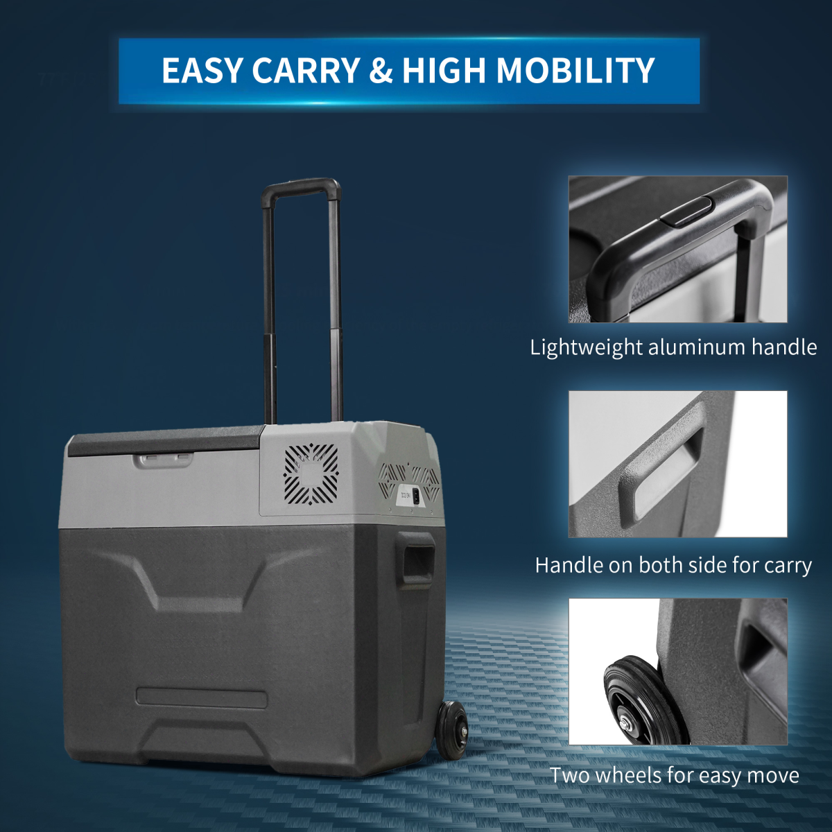 Portable Car Refrigerator 50L, 12/24V Fridge Freezer, Adjustable to -20°C, Touch Control Panel, USB Charging, Wheels