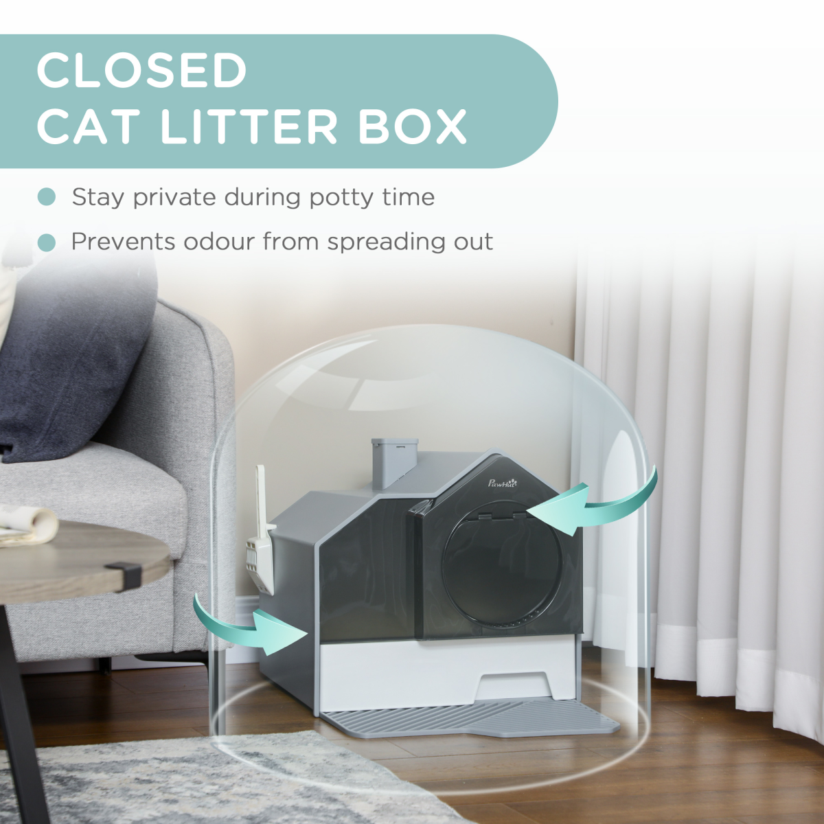 PawHut Hooded Cat Litter Tray with Pull-Out Drawer, Scoop and Deodorant, Hut Design