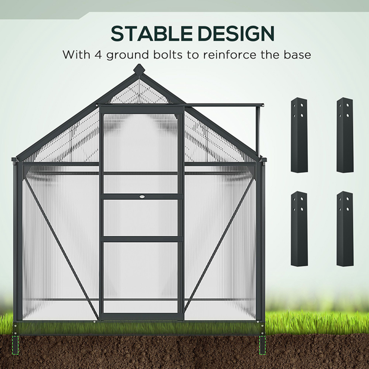 Outsunny 6x6ft Walk-In Polycarbonate Greenhouse, Aluminium Frame, Sliding Door