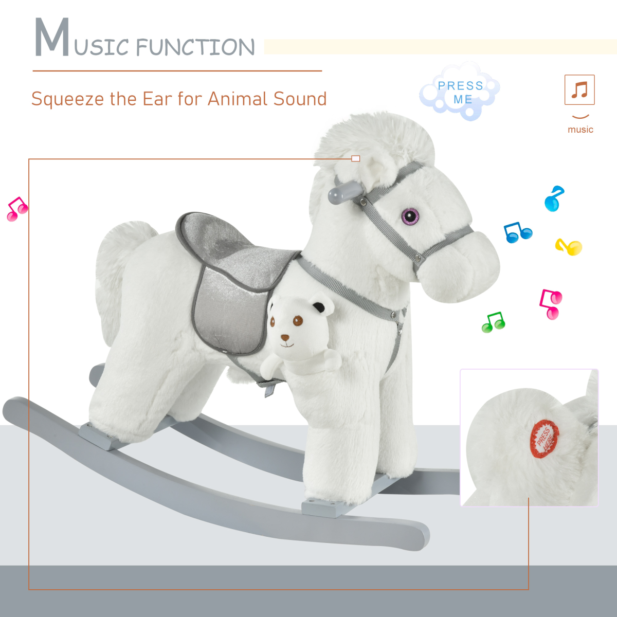 Kids Plush Ride-On Rocking Horse with Sound Handlebar