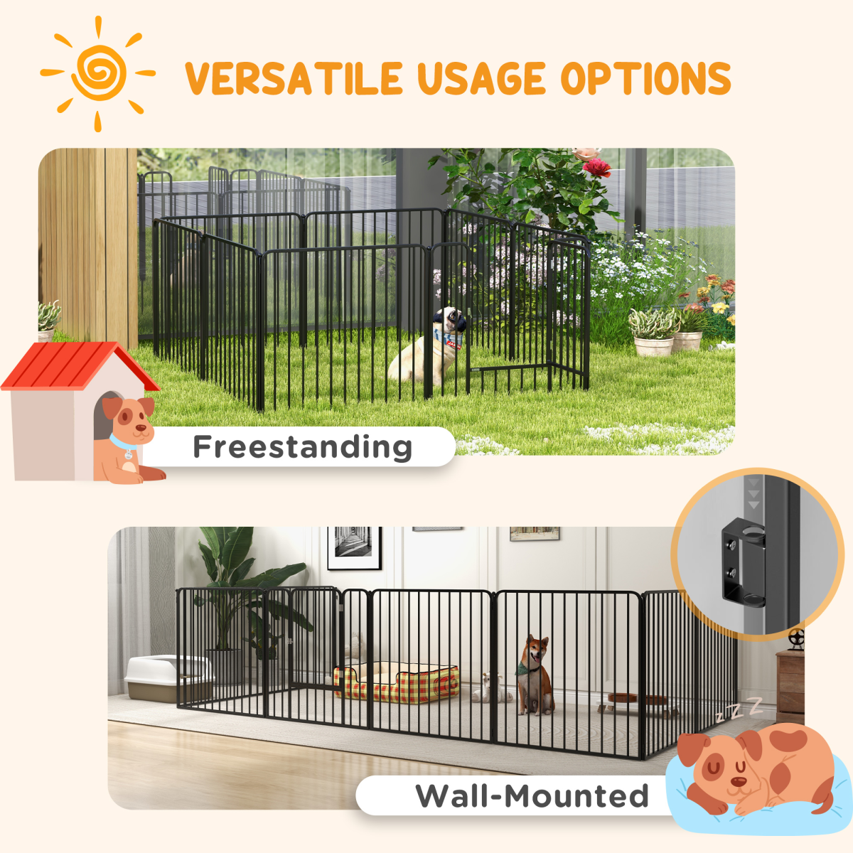 PawHut 80cm 8-Panel Steel Dog Playpen for Small and Medium Dogs, Black