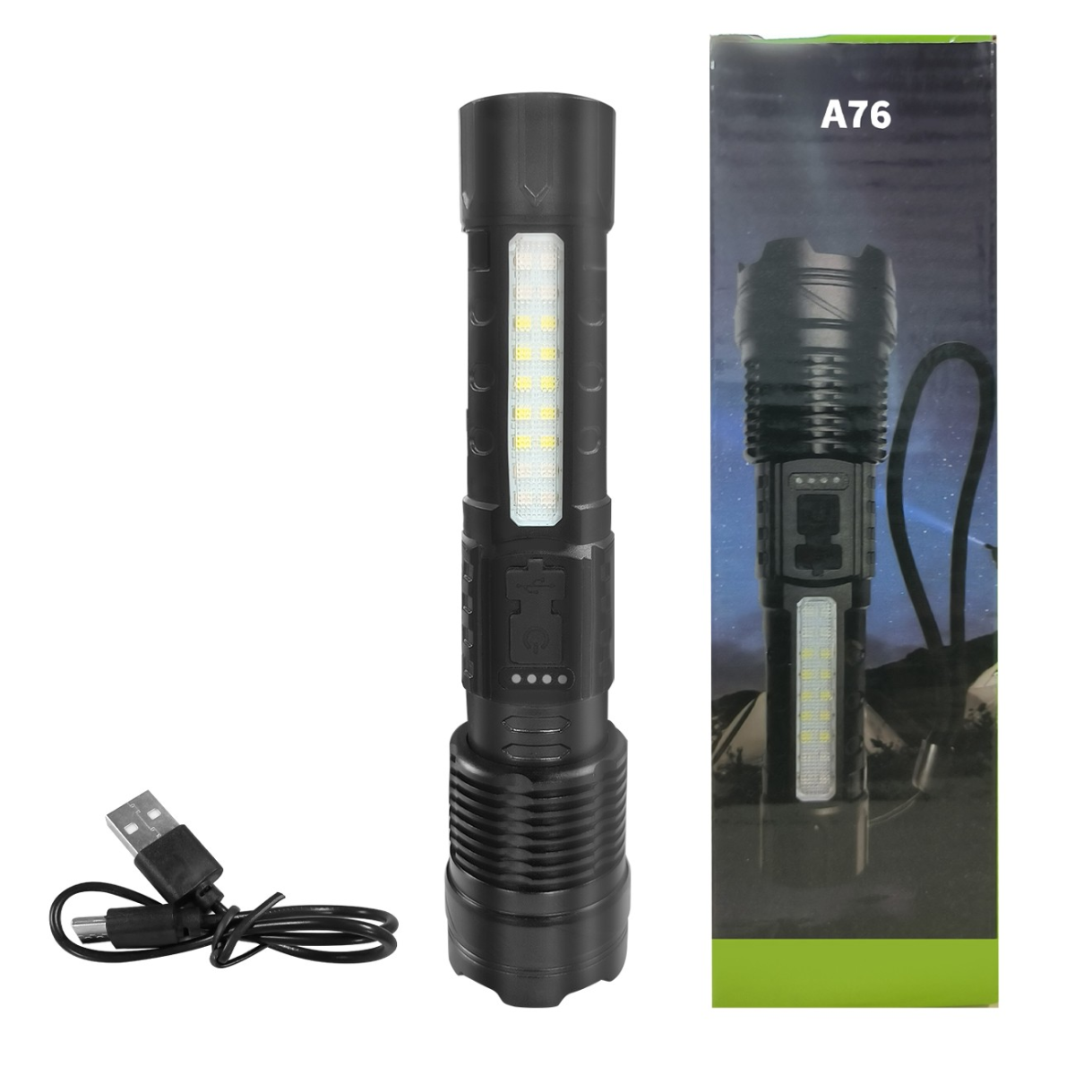 （2Pack）USB Rechargeable LED Flashlight Adjustable Focus Camping Hiking Outdoor Flashlight Work light