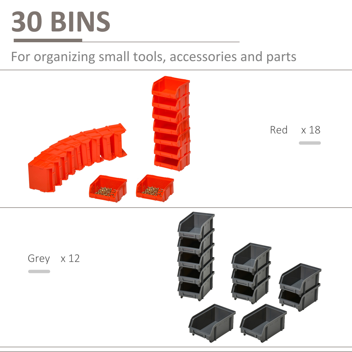 DURHAND Wall Mounted Plastic 30-Compartment Tool Hardware Organiser with Pegboard and Storage Cubbies