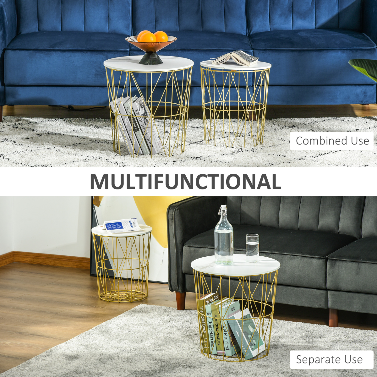HOMCOM Set of 2 Nesting Side Tables with Removable Top, White