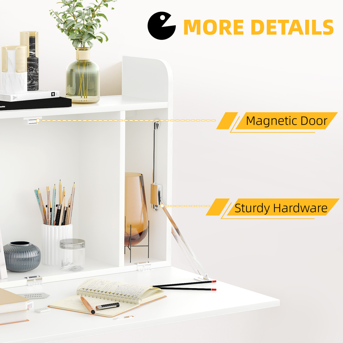 Wall Mounted Fold-Down Floating Computer Desk with Storage