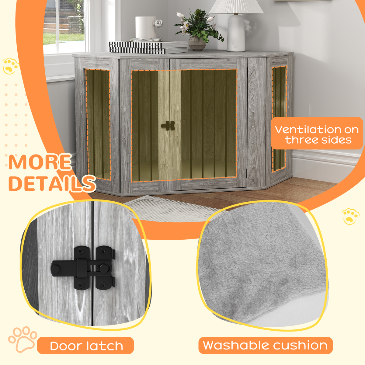 PawHut Dog Crate Furniture Side Table with Cushion - Grey