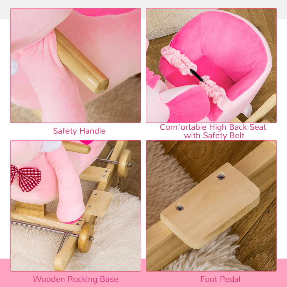 HOMCOM 2-in-1 Elephant Baby Rocking Horse Ride On with Music, Pink