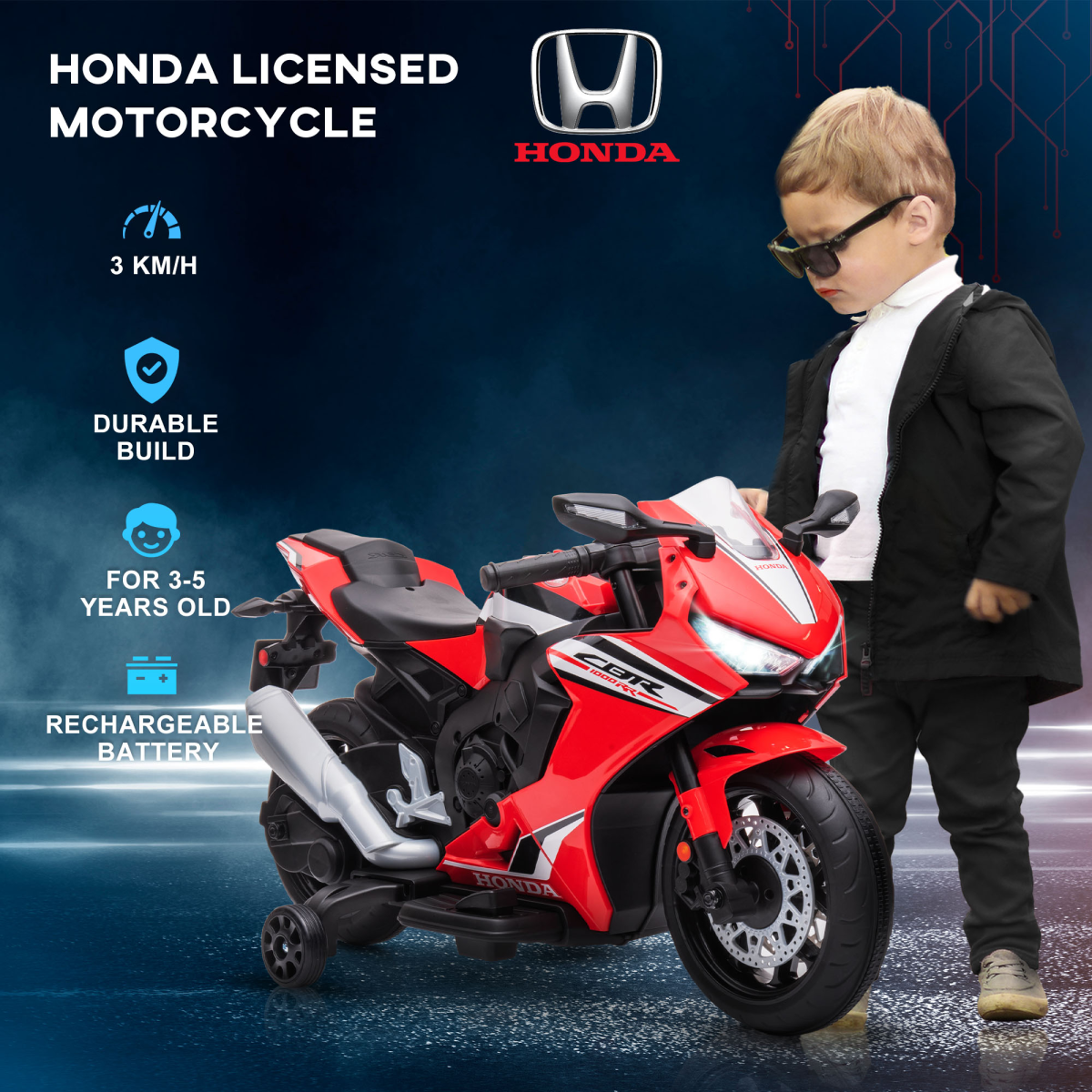 Honda Licensed 6V Kids Electric Motorbike Ride On Bike with Light and Sound for 3-5 Years