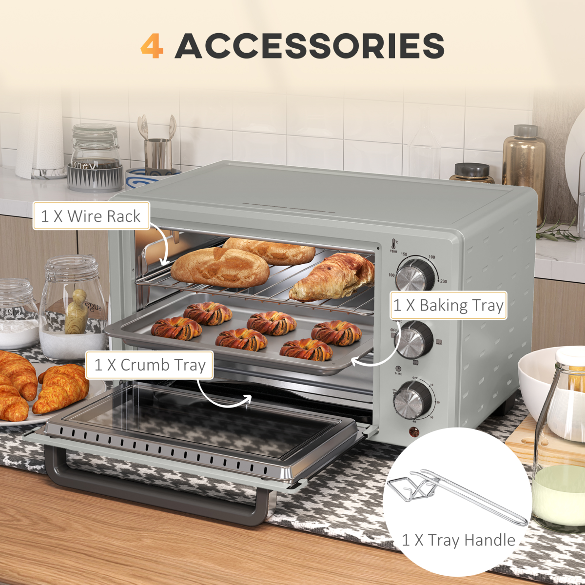 HOMCOM 21L Electric Mini Oven with Adjustable Temp, 1400W, Silver