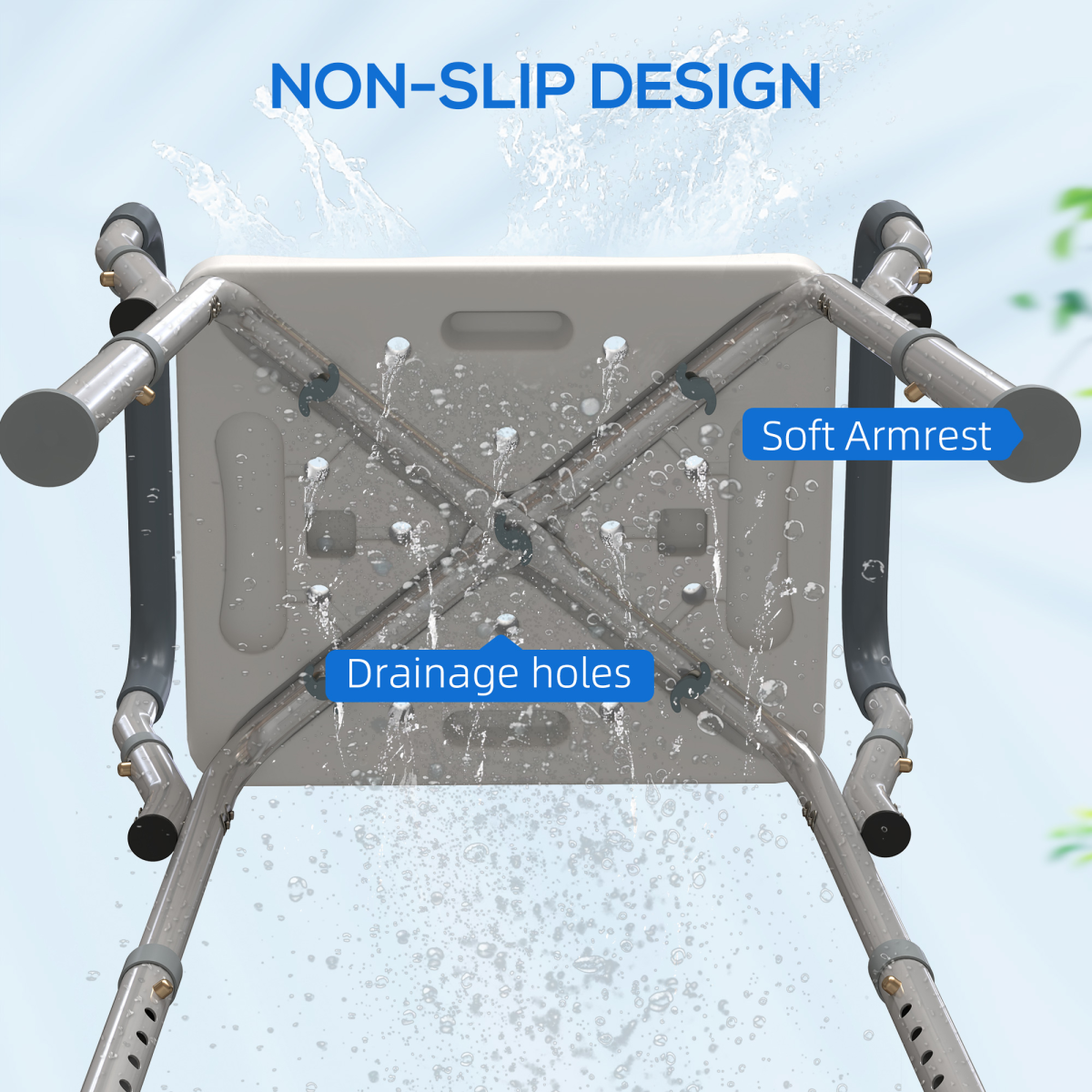 HOMCOM Adjustable Height Rust-Resistant Aluminium Bath Chair, Light Blue