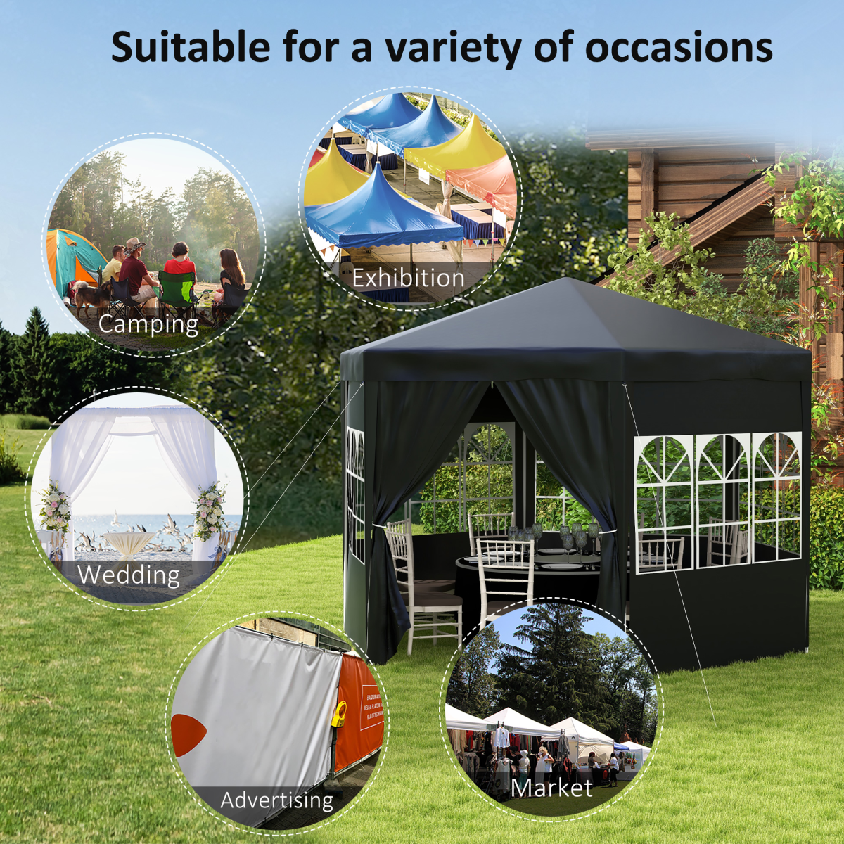 Outsunny 3.9m Outdoor Gazebo Canopy Party Tent with 6 Removable Side Walls