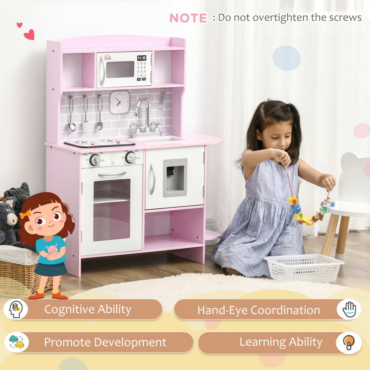 Kids Kitchen Playset with Lights and Sounds, Sink, Oven, Microwave, Ages 3-6, HOMCOM