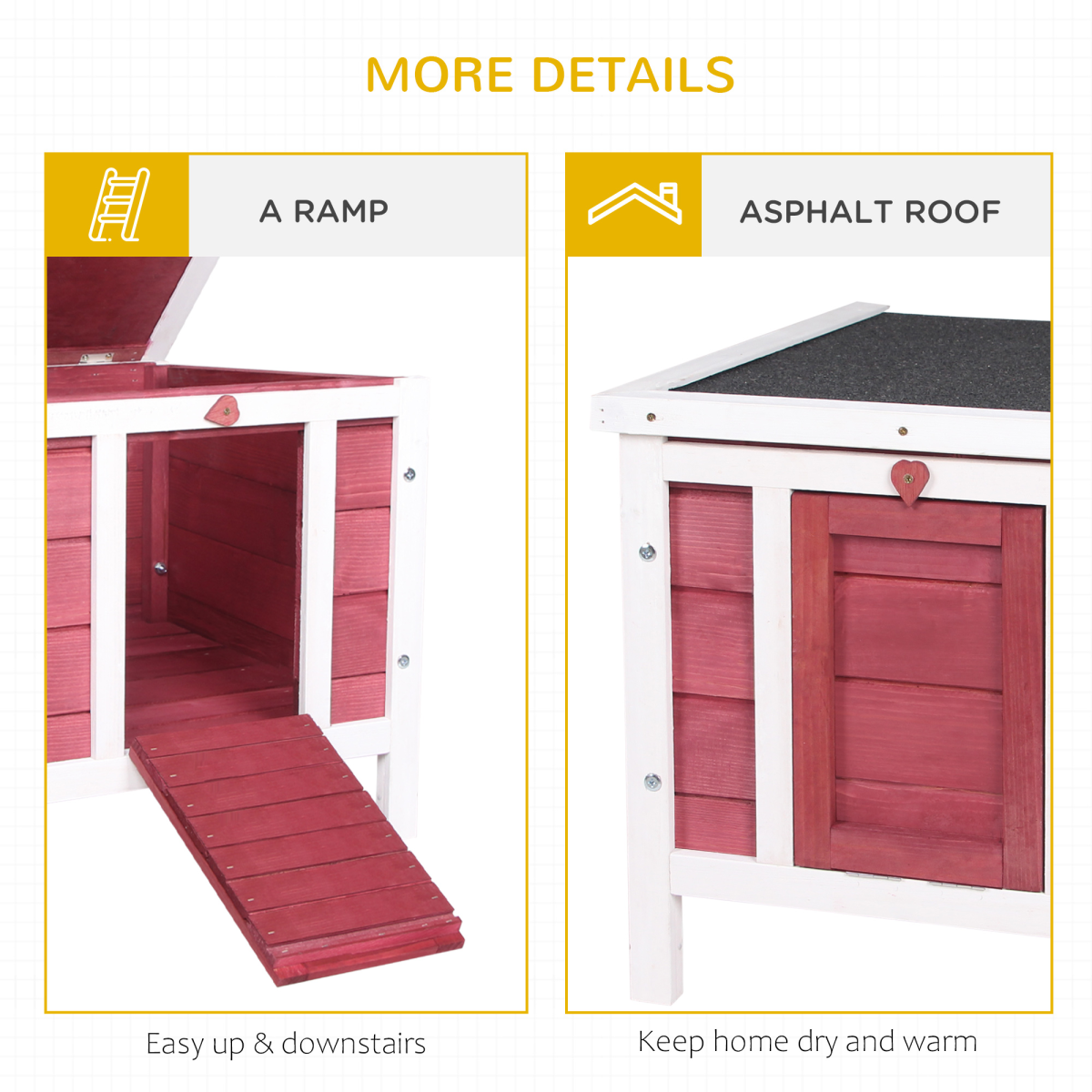 PawHut Wooden Rabbit Hutch with Front Ramp, Openable Roof and Locks, Red