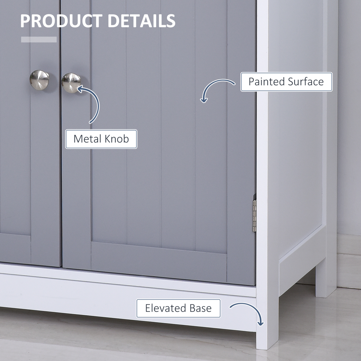kleankin Grey MDF Freestanding Bathroom Cabinet with 1 Cupboard and 2 Drawers, Adjustable Shelf, Water-Resistant Finish