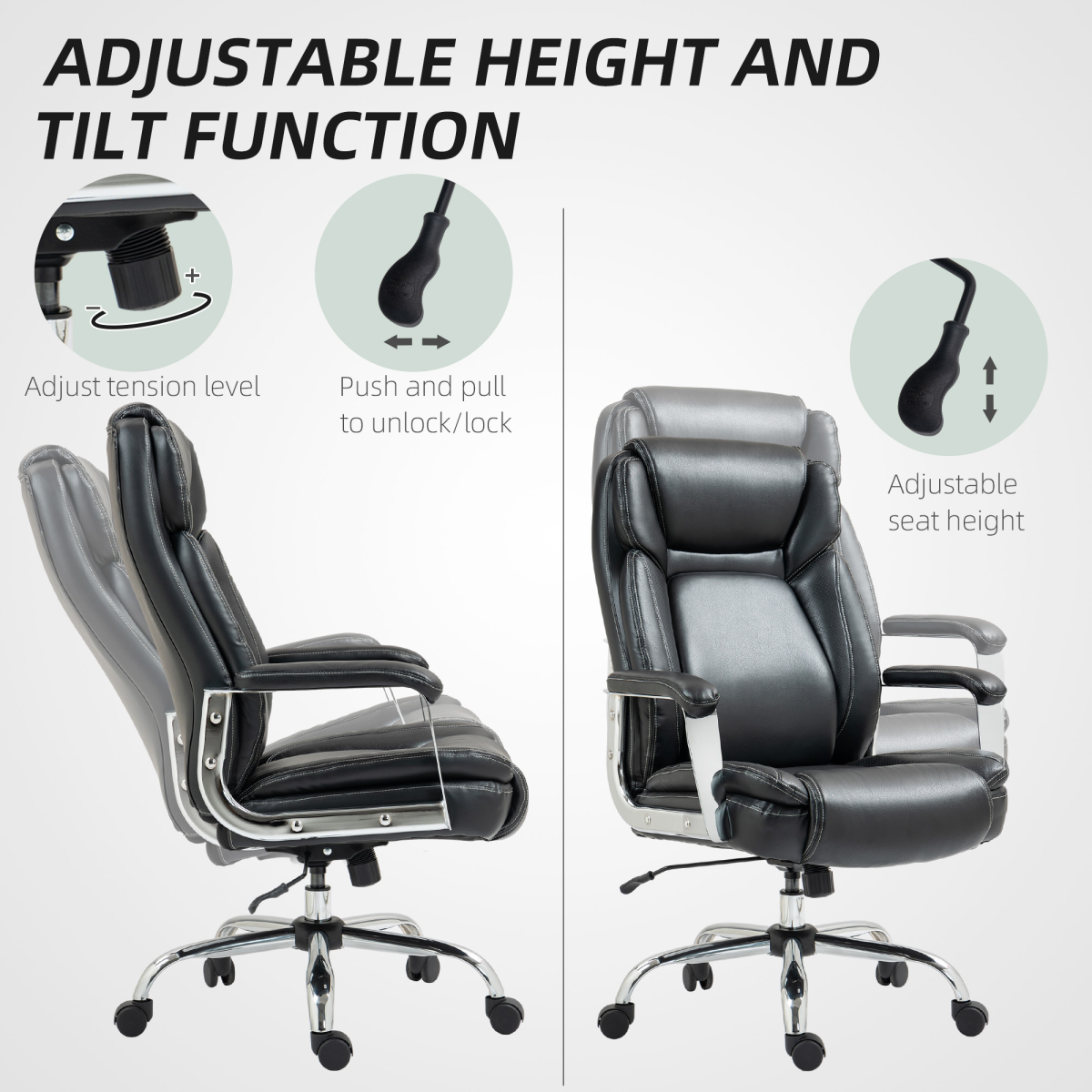 HOMCOM Faux Leather Desk Chair, Adjustable Height, 227kg, Black
