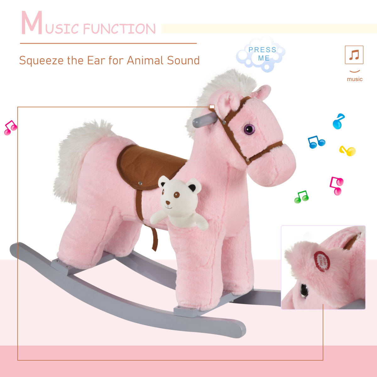 Kids Plush Ride-On Rocking Horse with Sounds and Handlebars