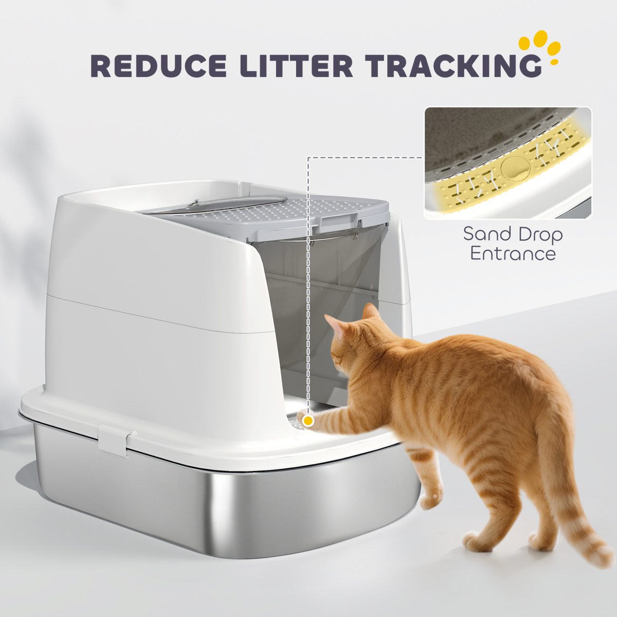 PawHut Enclosed Stainless Steel Cat Litter Box with Scoop