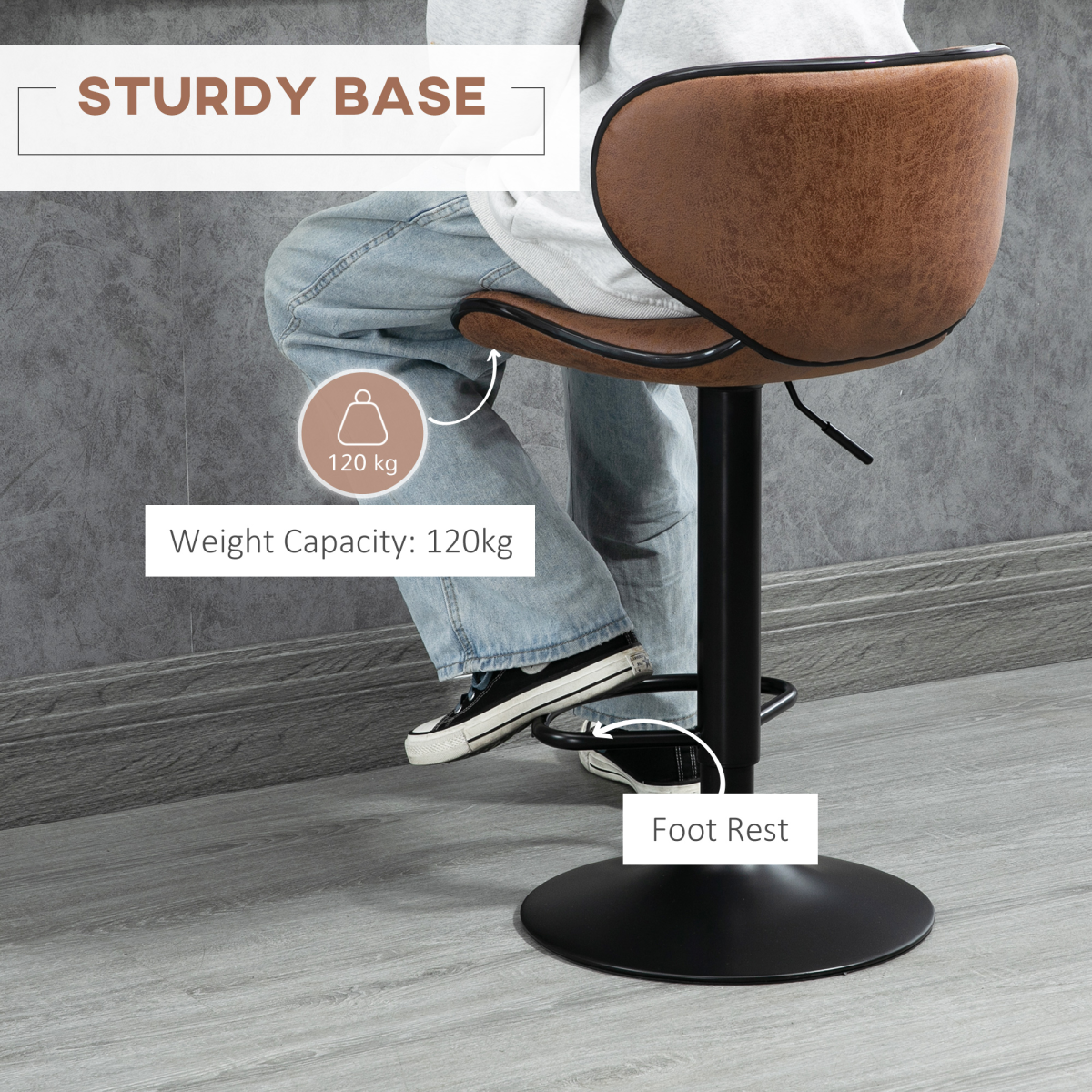 HOMCOM Set of 2 Adjustable Height Padded Armless Bar Stools