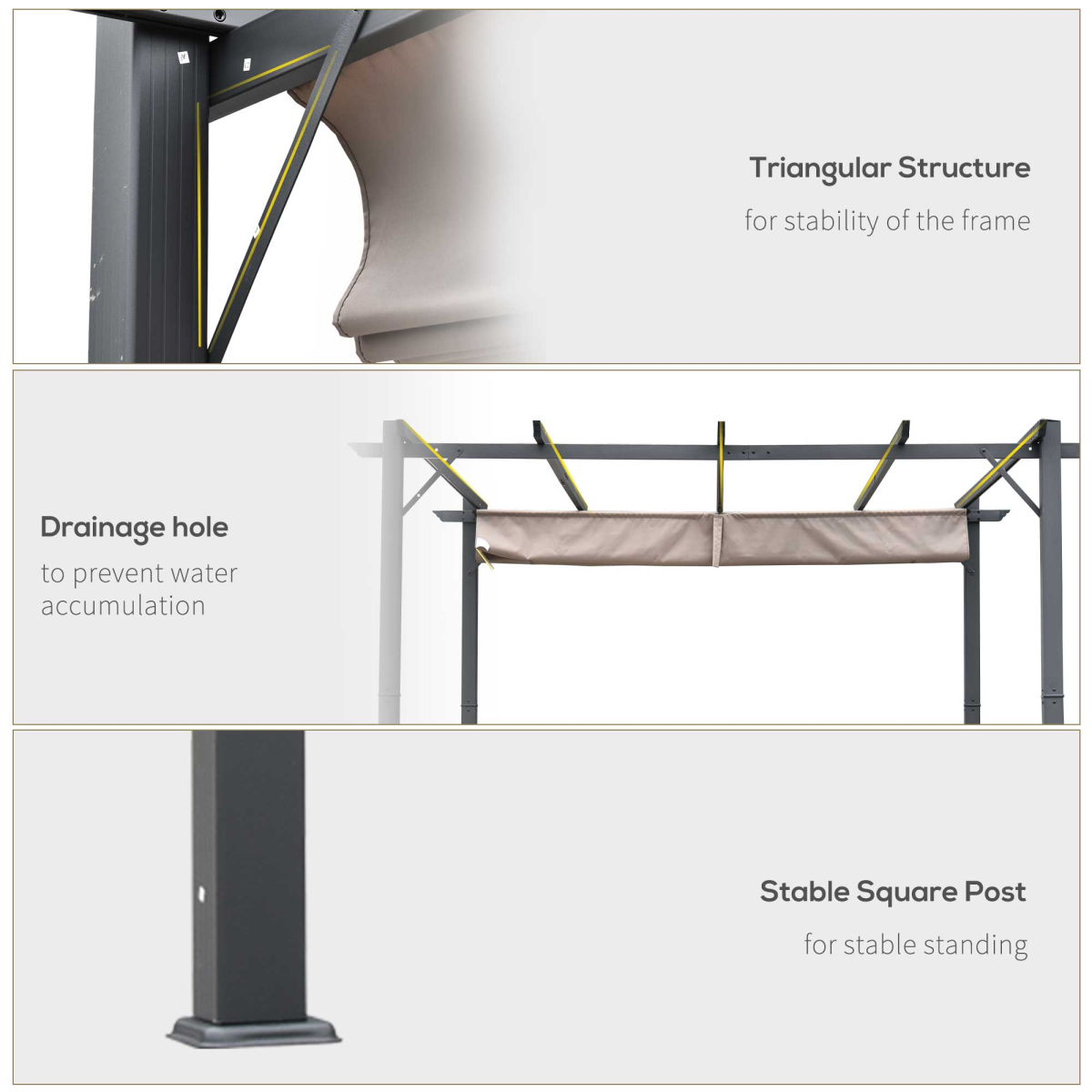 Outsunny 3 x 3 m Pergola Gazebo with Adjustable Canopy, Brown/Black