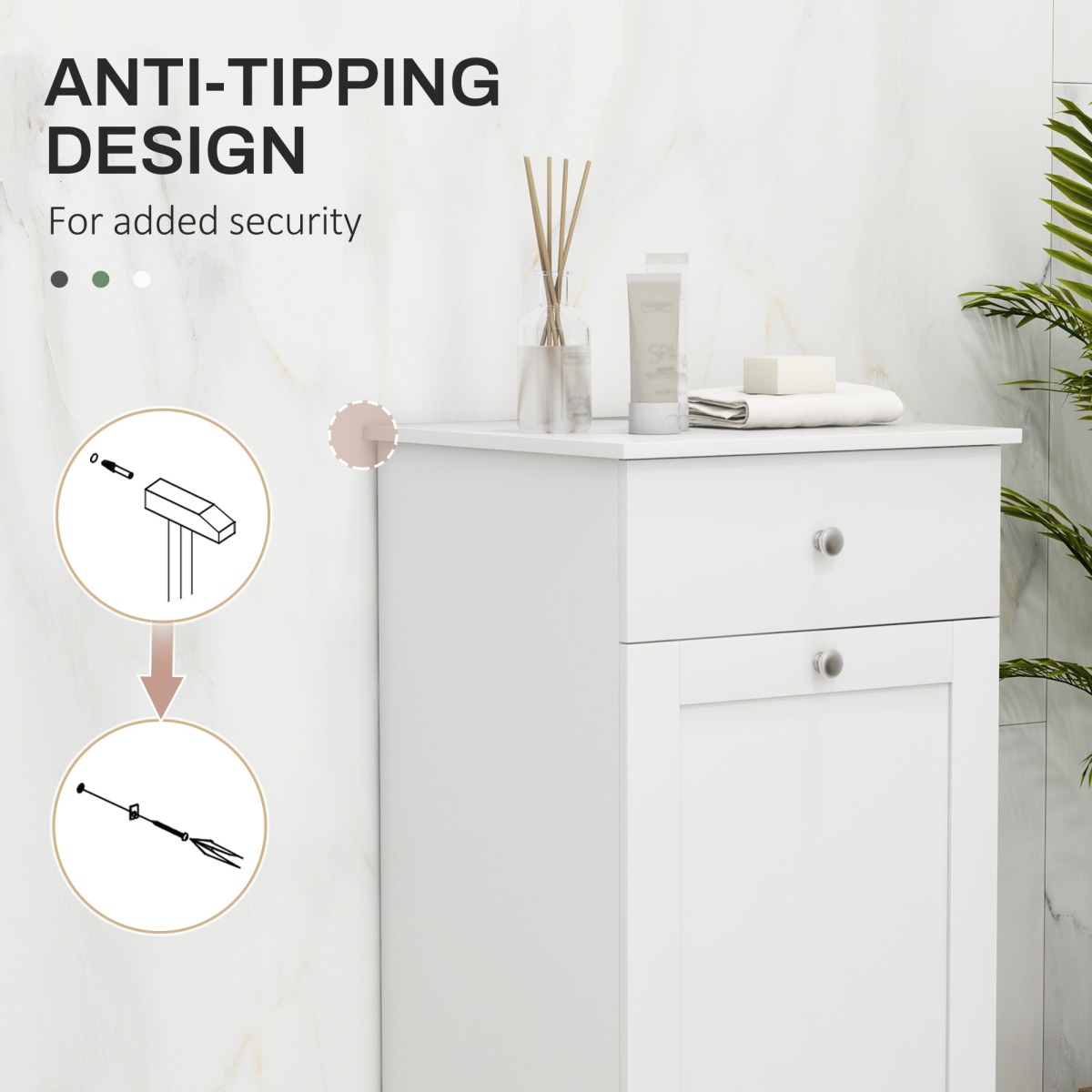 HOMCOM Bathroom Storage Cabinet with Hamper and Drawer, White