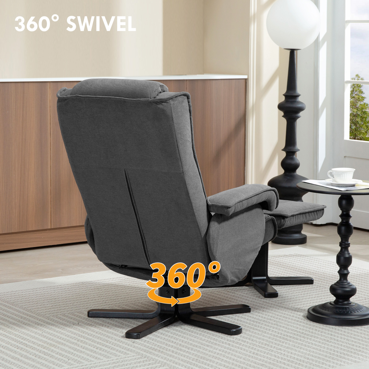 HOMCOM Velvet Rocker Swivel Recliner Chair with Footstool, Grey