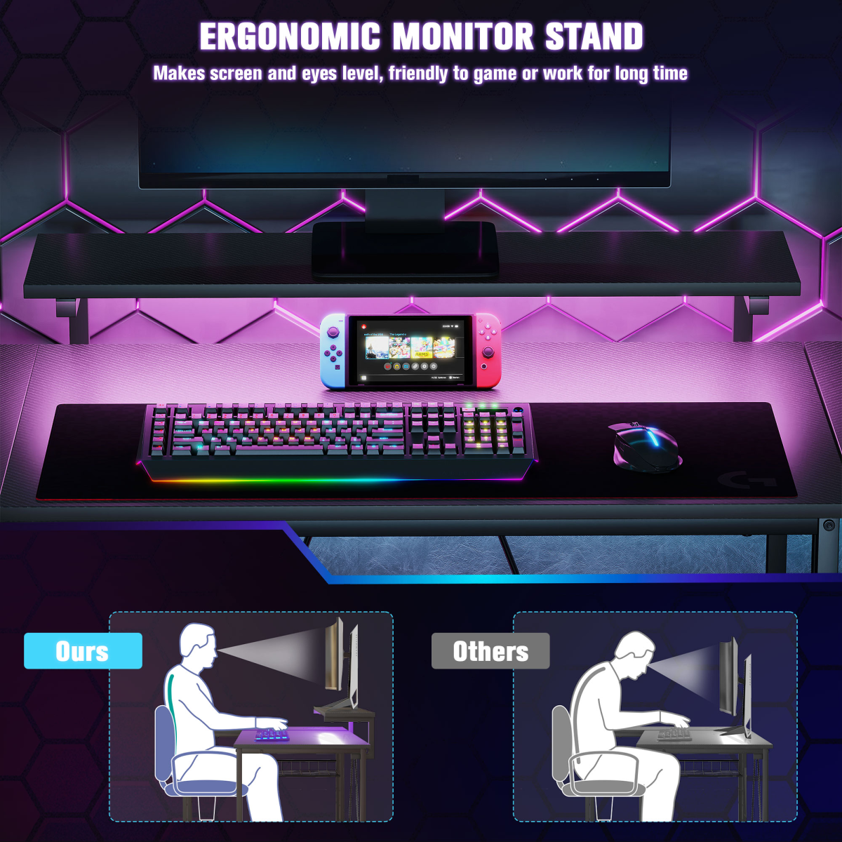HOMCOM Reversible L Shaped Gaming Desk with LED Lights & Storage