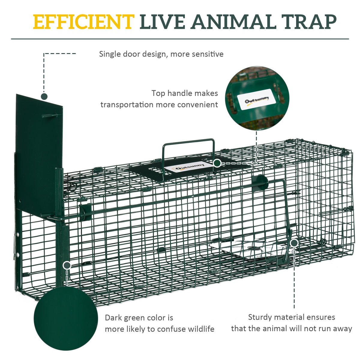 Outsunny Single Door Steel Rat Trap for Small Animals, Dark Green