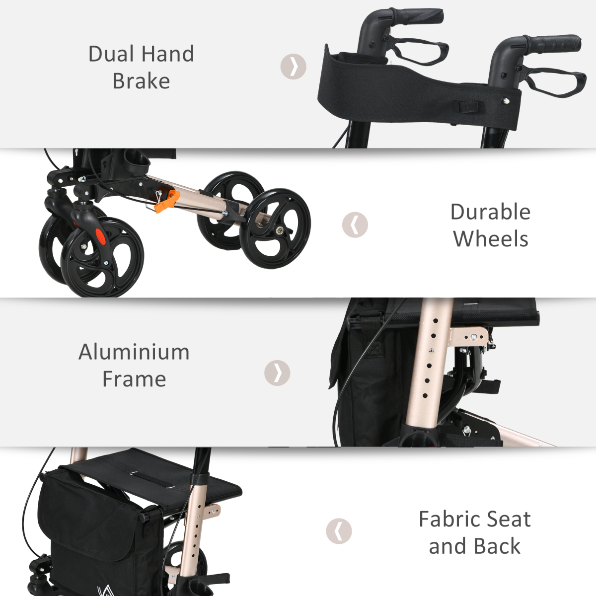 HOMCOM 4-Wheel Rollator Walker with Seat, Adjustable Height, Bag