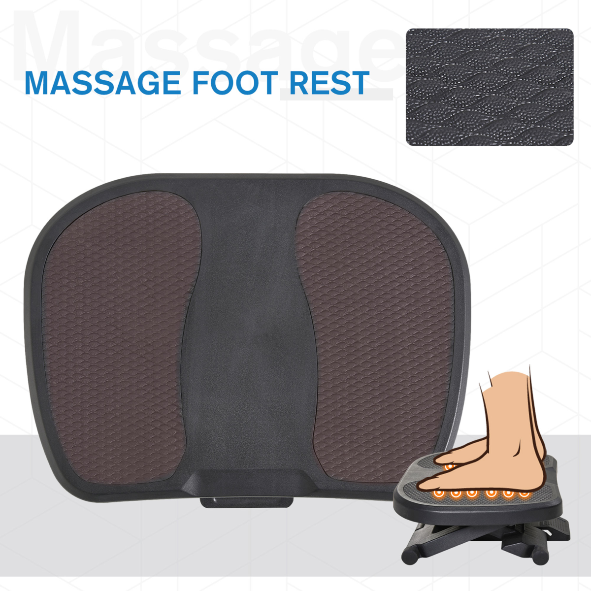 Adjustable Under-Desk Footrest with Height & Tilt, Anti-Slip Top