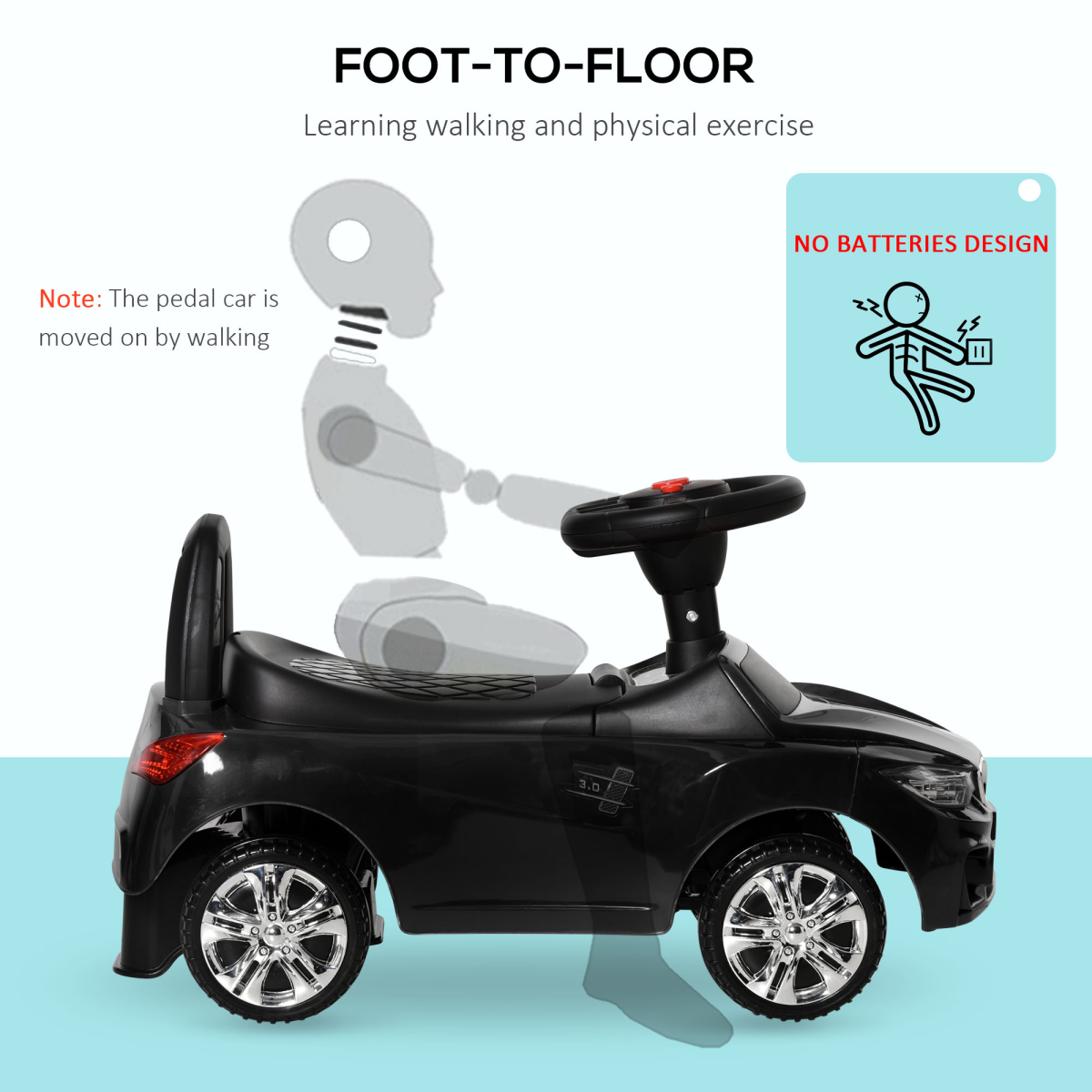 AIYAPLAY Foot to Floor Ride On Car for Toddlers, Black