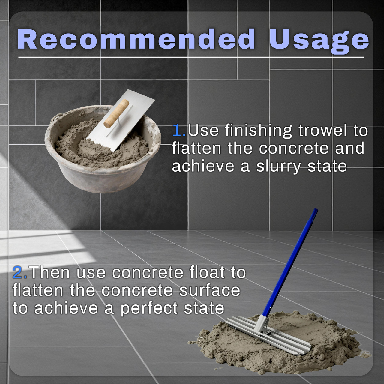 48’’×8’’ Concrete Bull Float with Trowel, Aluminium Alloy Concrete Finishing Tool, Adjustable Bracket & 4 Float Handles, Professional Concrete Smoothing Tool for Construction Flooring