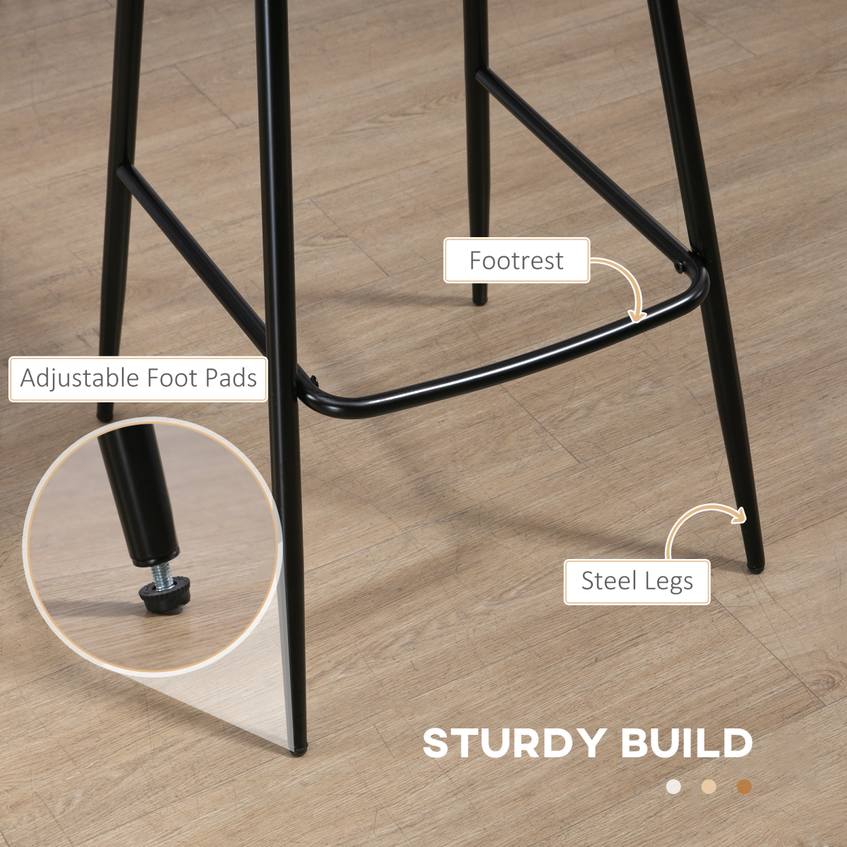 HOMCOM Set of 2 PU Leather Bar Stools with Backrest and Steel Legs
