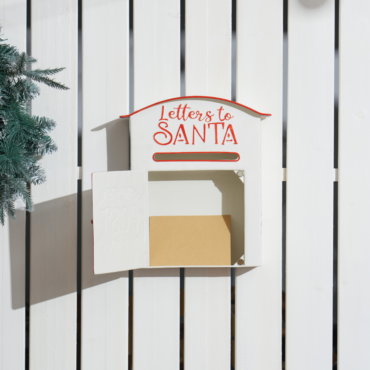 HOMCOM Wall Mounted Christmas Post Box, White Steel Santa Mailbox