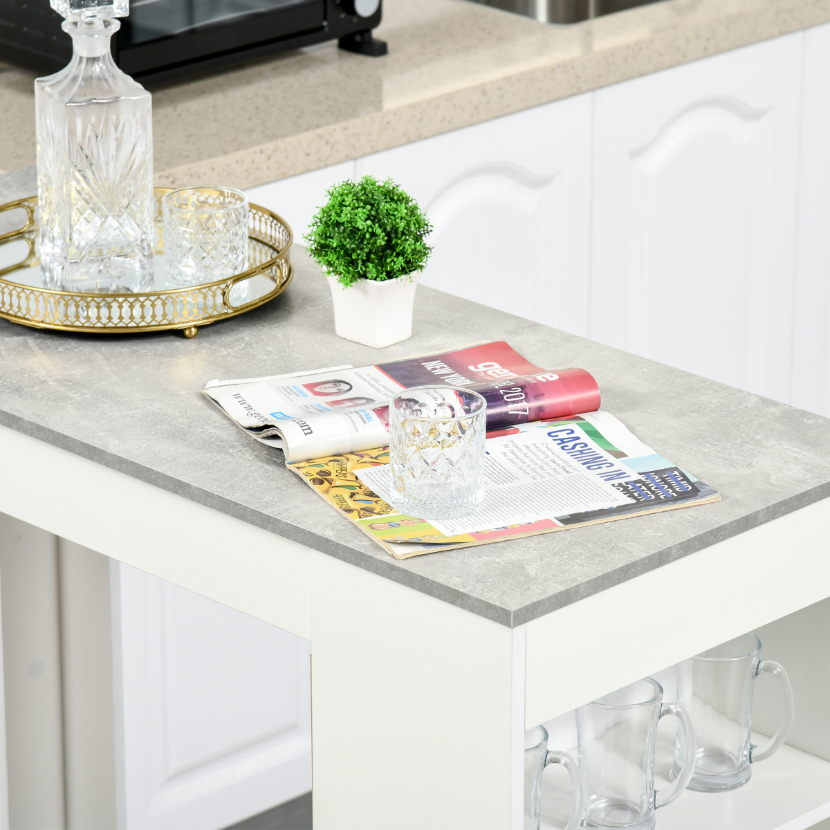 HOMCOM Grey Bar Table with 4-Tier Shelf, Kitchen Dining Coffee Table