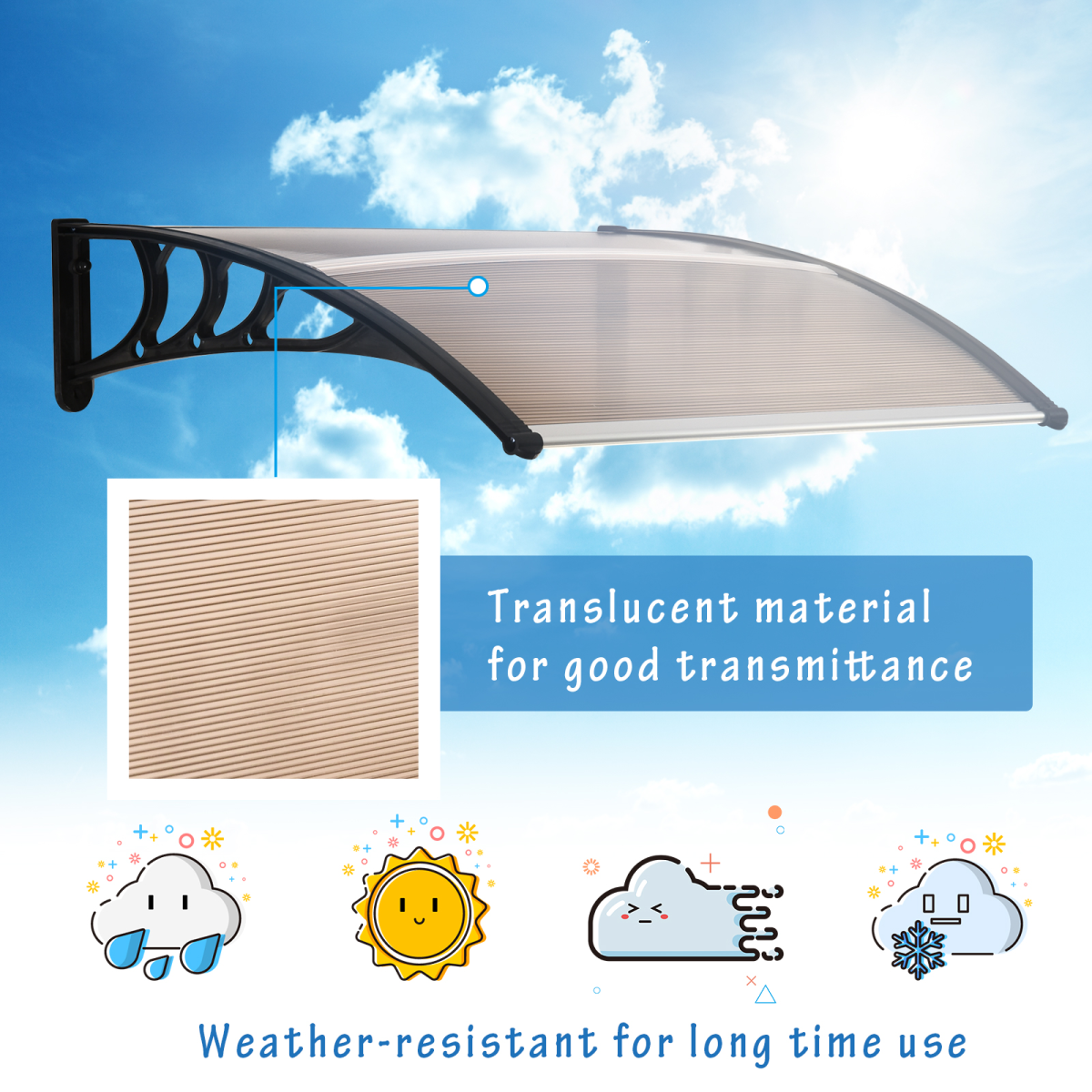 Outsunny 75 x 120 x 23 cm Brown Curved Polycarbonate Awning with Black Bracket