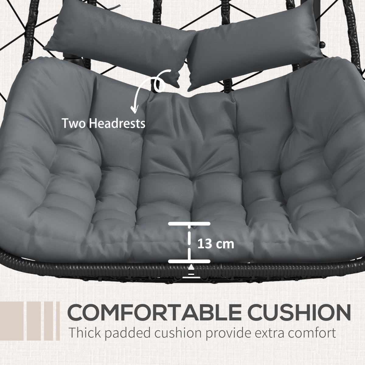 Outsunny Hanging Swing Chair with Thick Cushion, PE Wicker Patio Hanging Chair, Black