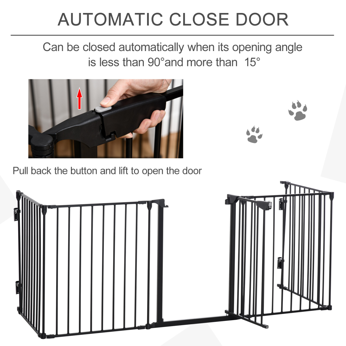 PawHut 5-Panel Dog Playpen and Pet Gate with Walk-Through Door, Freestanding or Wall-Mounted, Black