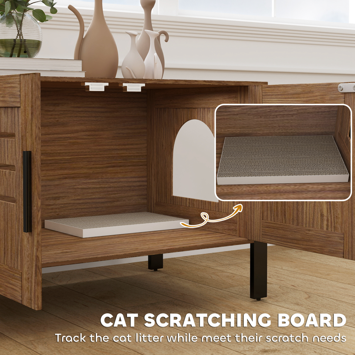PawHut Cat Litter Box Enclosure with Scratching Board, Dark Brown