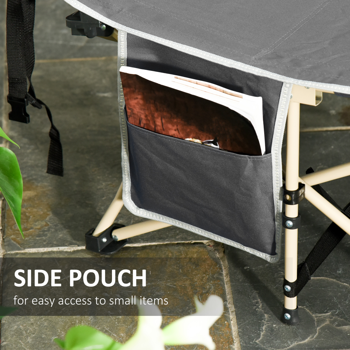 Outsunny Portable Outdoor Camping Cot with Steel Frame and Travel Bag, Grey and Beige