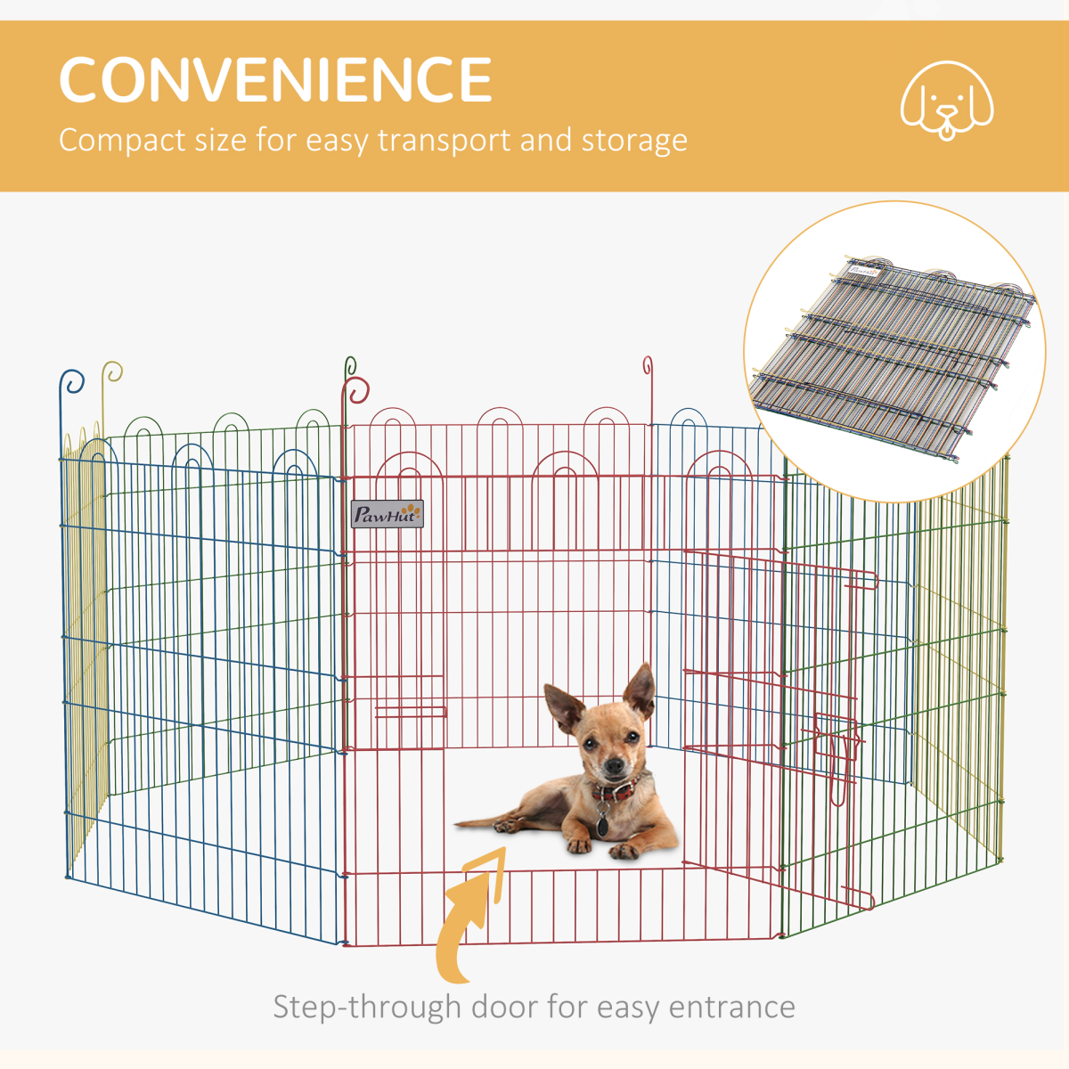 PawHut Folding Metal Pet Playpen with Door, 60H x 120cm